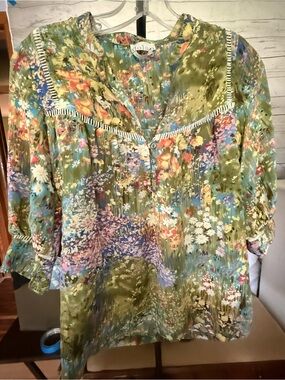 dolan Olive Green Floral V-Neck Tunic